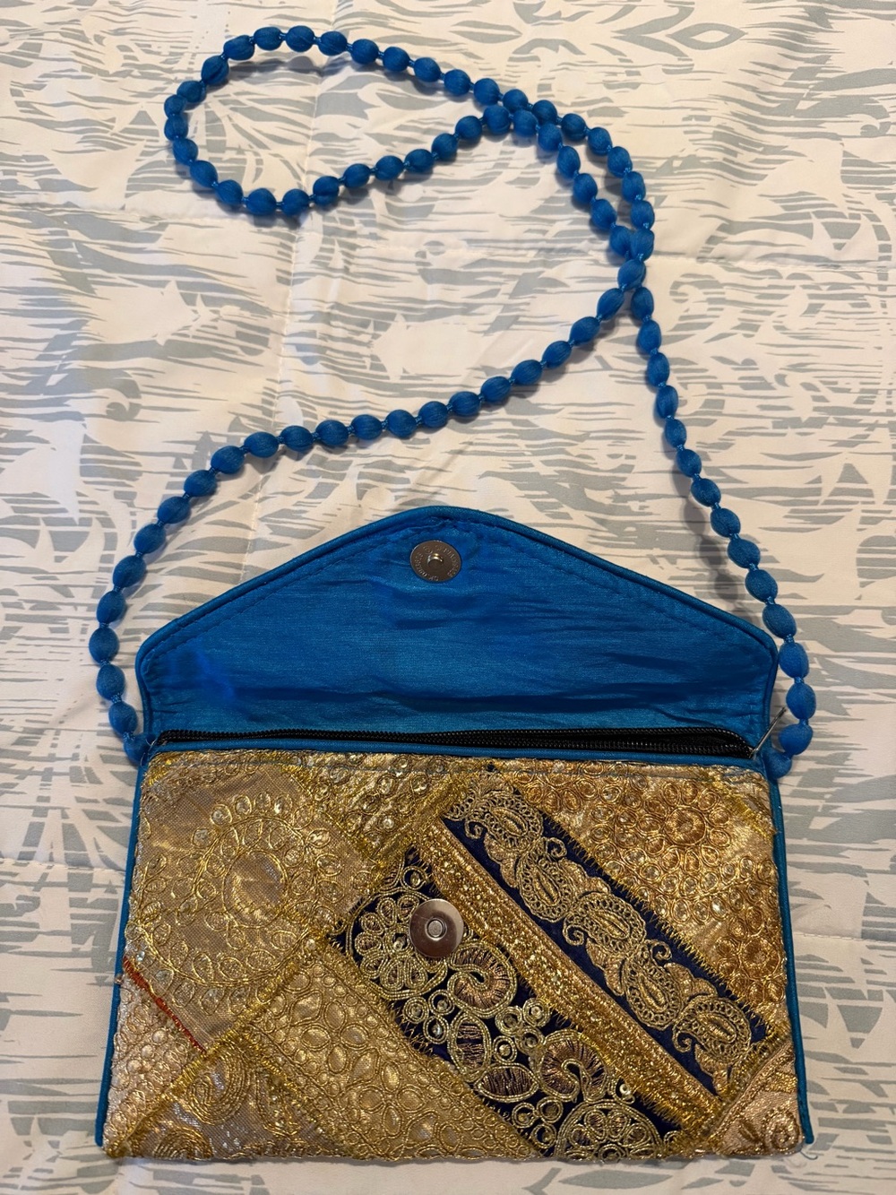 Gold Embroidered Clutch with Blue Trim - Picture 3 of 4